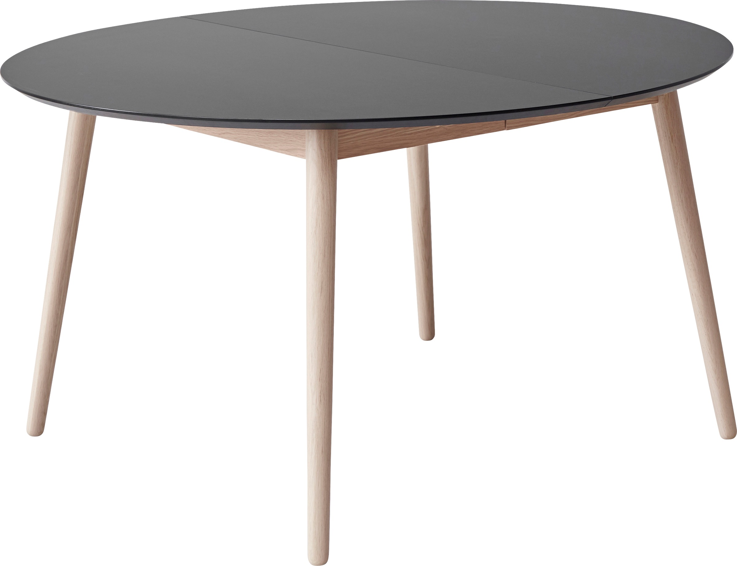 Esstisch HAMMEL FURNITURE "Meza Designtisch mit Auszugsfunktion und 2 Einlegeplatten", grau (graphit, naturfarben), B:135cm H:73,5cm T:135cm, Tischplatte: Graphit nanobehandeltes Fenix-Laminat (schwarzer Rand), Gestell: Weiß pigmentierte Eiche matt...