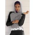 Kapuzensweatshirt BENCH. LOUNGEWEAR, Damen, Gr. 36/38, grau (grau, schwarz), Sweatware, Obermaterial: 60% Baumwolle, 40% Polyester, unifarben, meliert, mehrfarbig, Basic, Basic taillenbedeckt, ohne Ausschnitt, Langarm Bündchen, Sweatshirts Hoodie...
