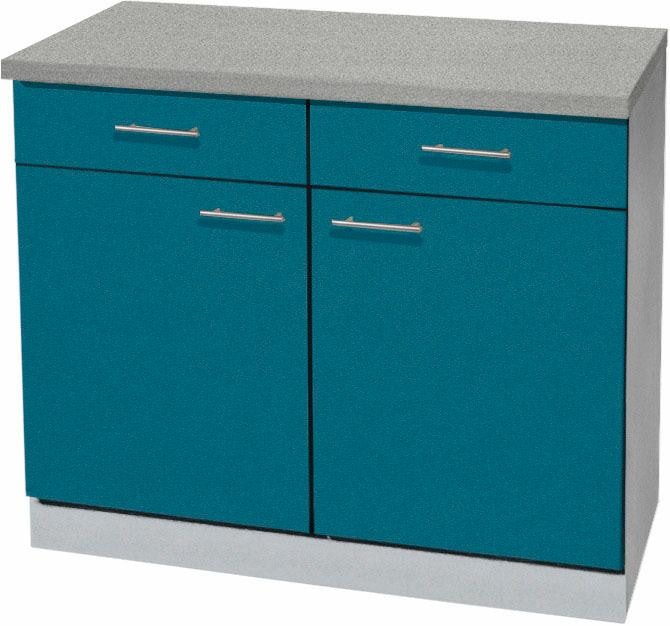 Unterschrank WIHO KÜCHEN "Kiel", blau (front: ozeanblau, korpus: steel grau, arbeitsplatte: canvas grau), B:100cm H:85cm T:50cm, Schränke, 100 cm breit, in Tiefe 50 cm Image