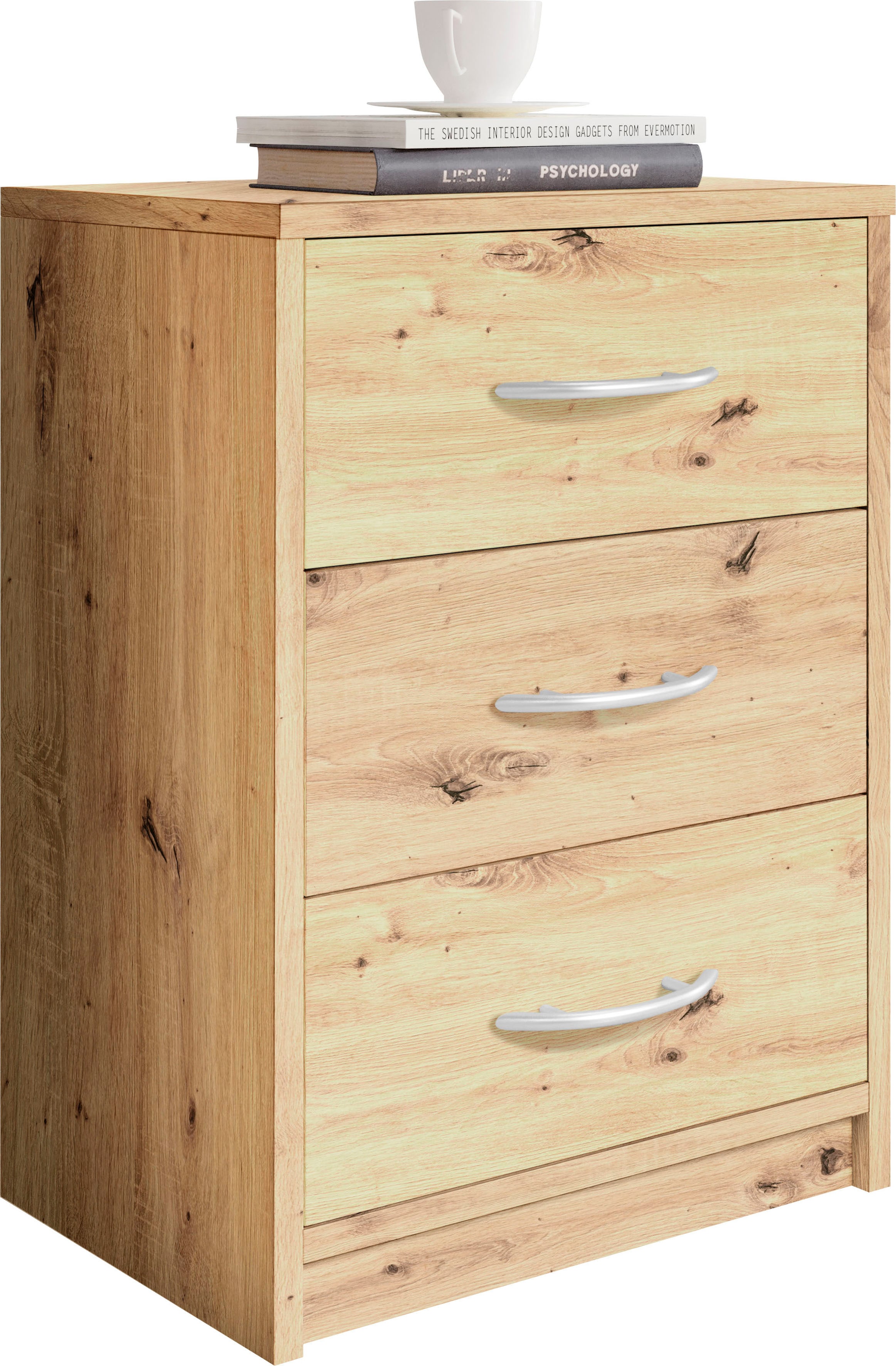 Nachttisch SCHLAFKONTOR "Pepe", braun (artisan eiche), B:38,5cm H:54,2cm T:28,2cm, Tische, Nachttisch, mit 3 Schubkästen