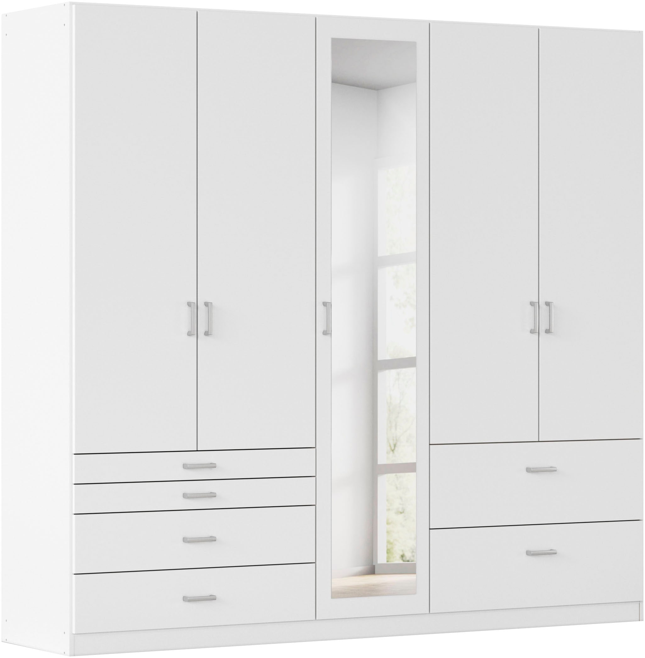 Kleiderschrank RAUCH "Kleiderschrank Schrank Garderobe Wäscheschrank WILDBERG", weiß (alpinweiß), B:226cm H:210cm T:54cm, Holzwerkstoff, Schränke, Kleiderschrank, mit 6 Schubladen, obere Schublade mit Holz-Einteilung MADE IN GERMANY