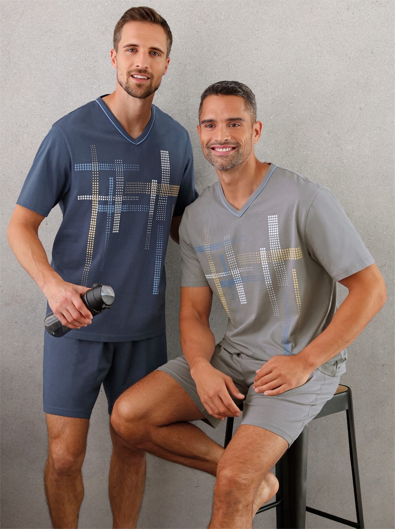 Shorty WÄSCHEPUR, Herren, Gr. 48/50, blau (grau, marine), 100% Baumwolle, Homewear-Sets Image