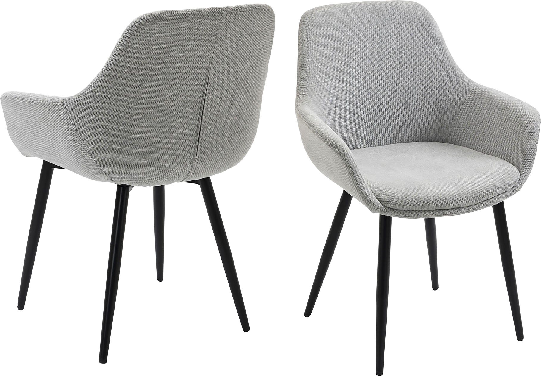 Armlehnstuhl SALESFEVER "Komfortabler Esszimmerstuhl zum Relaxen", grau (hellgrau, schwarz, schwarz), B:64cm H:86cm T:59cm, Metall, Polyester, Stühle, Armlehnstuhl