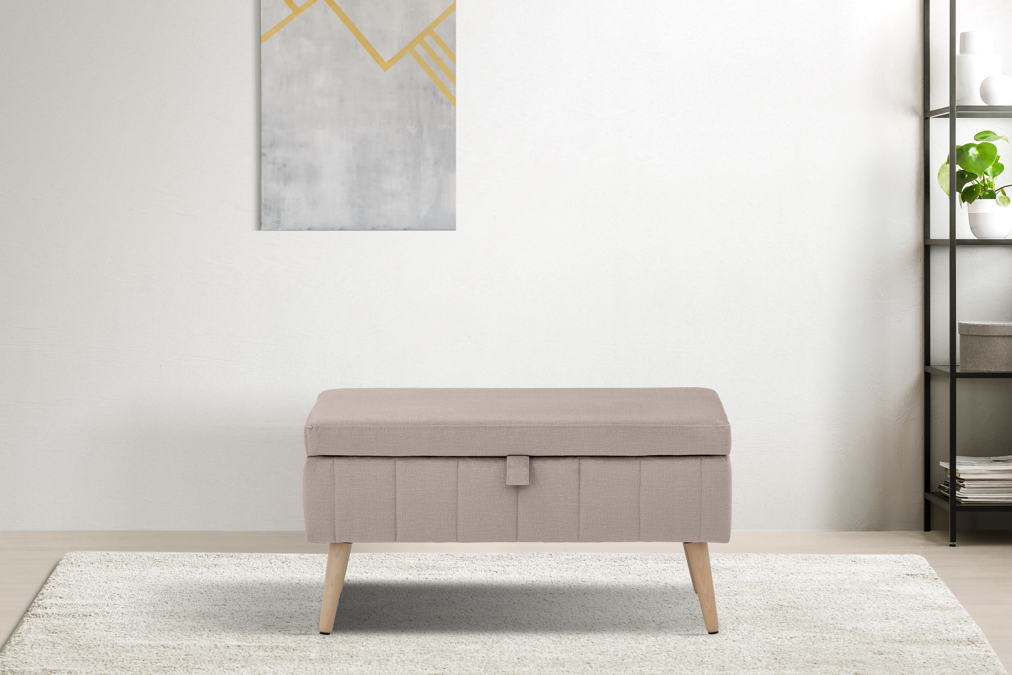 Truhenbank INOSIGN "AMIRA Sitzbank mit Stauraum, Maße B/T/H: 81/36/43 cm", beige, B:81cm H:43cm T:36cm, Struktur fein (100% Polyester);Samtvelours (100% Polyester);Luxus-Microfaser weich (100% Polyester), Sitzbänke, mit Staufach, in 3...