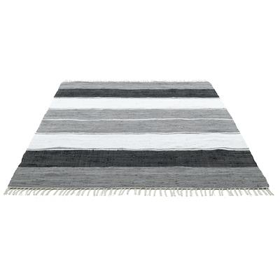 Teppich THEKO "Stripe Cotton, handgewebt" Gr. 2, schwarz, B:60cm H:5mm L:120cm, Baumwolle, Teppiche, Fransenteppich, Flachgewebe, gestreift, reine Baumwolle, mit Fransen, auch als Läufer Image
