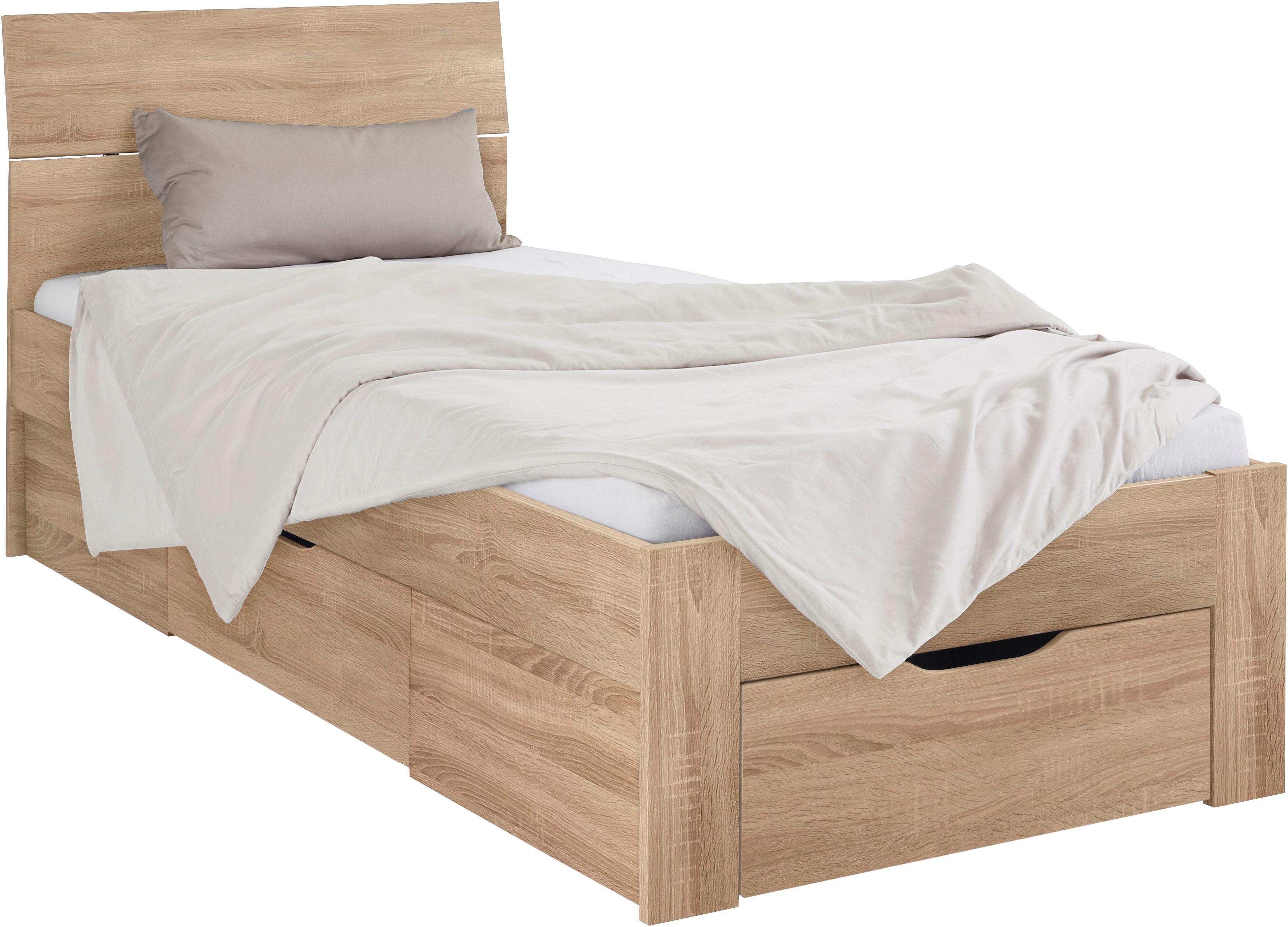 Bett RAUCH "Einzelbett Doppelbett Stauraum FLEXX Breiten 90/140/180 cm", braun (struktureichefarben hell), B:95cm H:90cm L:209cm, Betten, Bett, Einzelbett Doppelbett Stauraum FLEXX Breiten 90/140/180 cm