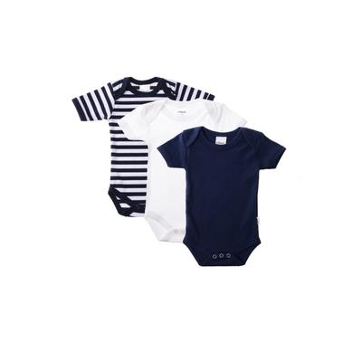 Body LILIPUT, Baby, Gr. 50/56, EURO-Größen, bunt (weiß, dunkelblau), 100% Baumwolle, mehrfarbig, kurz, Rundhals, Kurzarm, Bodies, im 3er Pack mit bequemem Amineck-Halsausschnitt Image