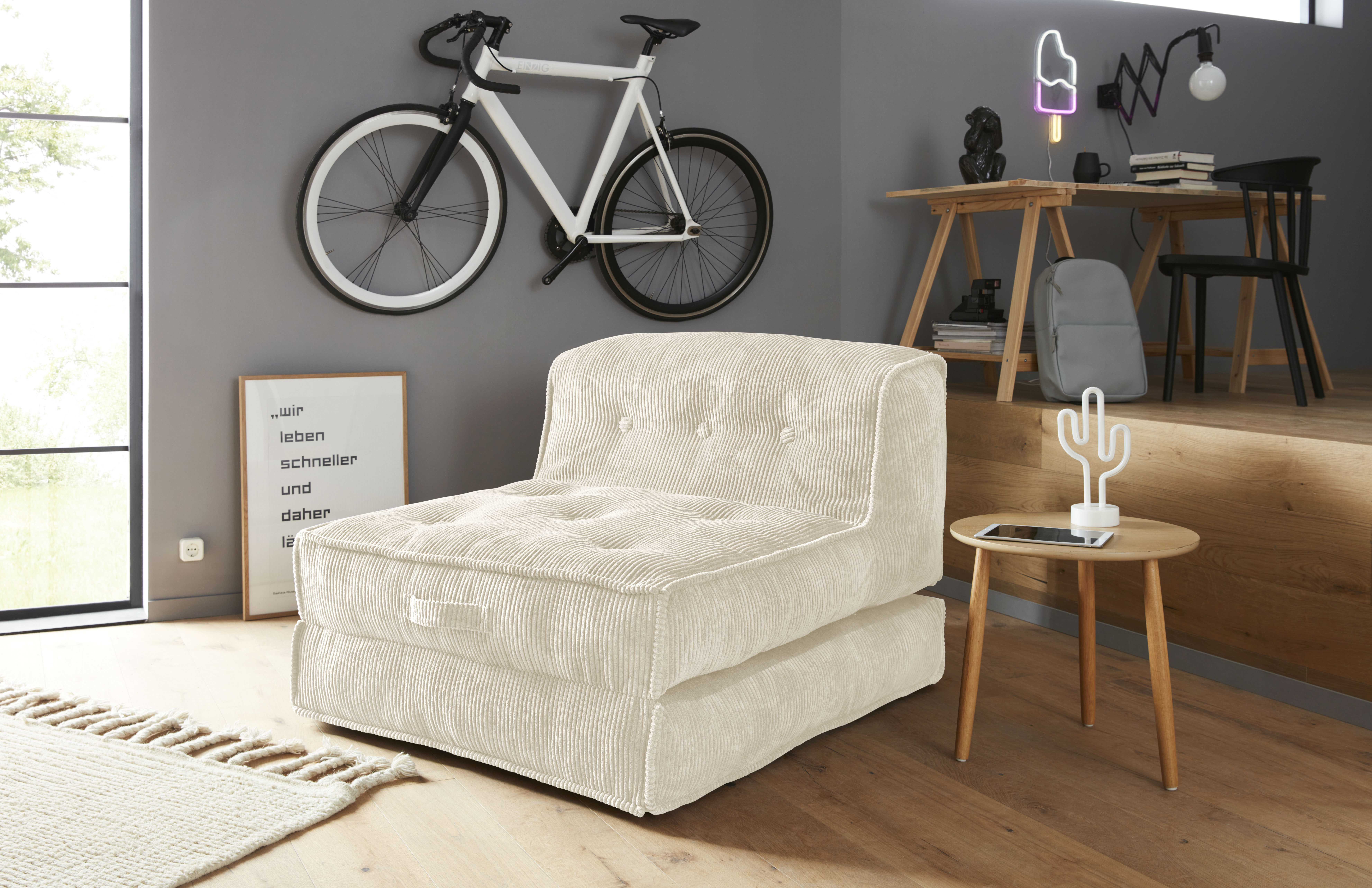 Sessel INOSIGN "Pia", beige (creme), B:83cm H:77cm T:83cm, 100% Polyester, Sessel, Lounge-Sessel, Loungesessel aus Cord, in 2 Größen, Pouf-Funktion.