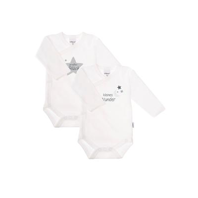 Wickelbody LILIPUT "Großes Glück", Baby, Gr. 44, EURO-Größen, weiß, 100% Baumwolle, bedruckt, casual, kurz, V-Ausschnitt, Langarm, Bodies, mit praktischer Druckknopfleiste