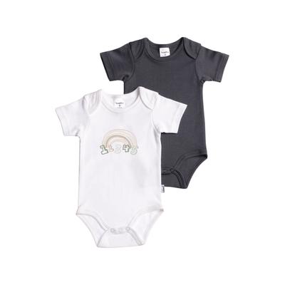 Body LILIPUT "Regenbogen", Baby, Gr. 74/80, EURO-Größen, grau (weiß, anthrazit), 100% Baumwolle, bedruckt, unifarben, casual, kurz, Kurzarm, Bodies, mit praktischen Druckknöpfen