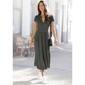 Midikleid LASCANA, Damen, Gr. 40, N-Gr, grün (dunkelgrün), Jersey, Obermaterial: 100% Viskose, unifarben, modisch, figurumspielend ca. Mitte Wade, V-Ausschnitt, Kurzarm, Kleider, mit Reißverschluss am Ausschnitt, figurbetont, sportlich-elegant,...