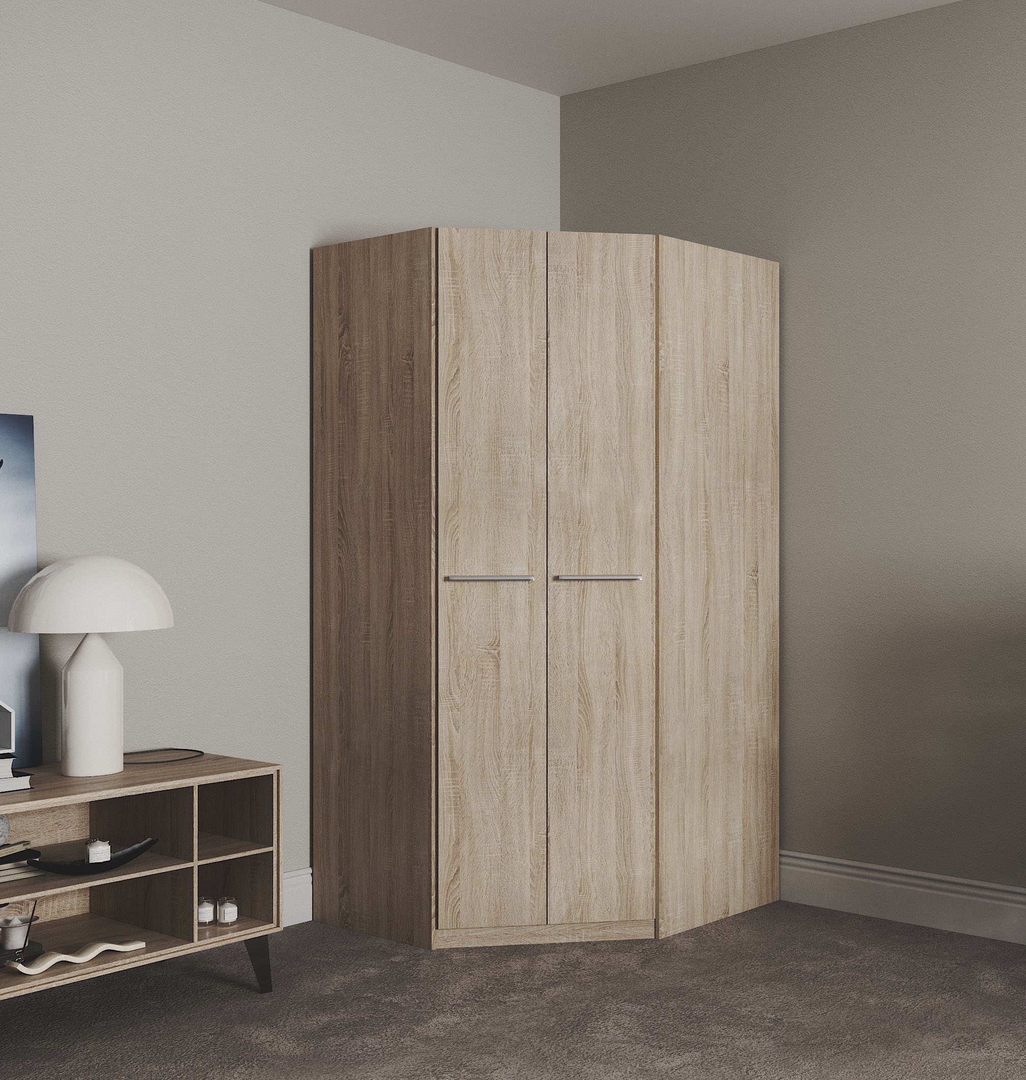 Eckkleiderschrank PRIESS "Barcelona Kleiderschrank Ecklösung Raumwunder", braun (struktureichefarben hell), B:95cm H:193cm T:95cm, Holzwerkstoff, Schränke, Eckkleiderschrank, in 2 Tiefen Schrank Eckschrank Garderobe