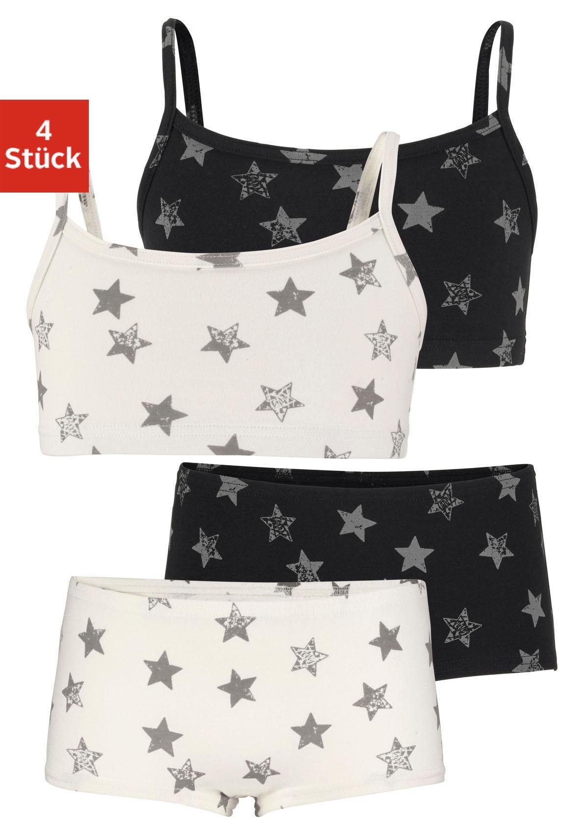 Set: Bustier VIVANCE, Kinder, Gr. 182, N-Gr, schwarz (schwarz, creme), Obermaterial: 95% Baumwolle, 5% Elasthan, gemustert, körpernah, BH-Sets, mit Sternendruck Image