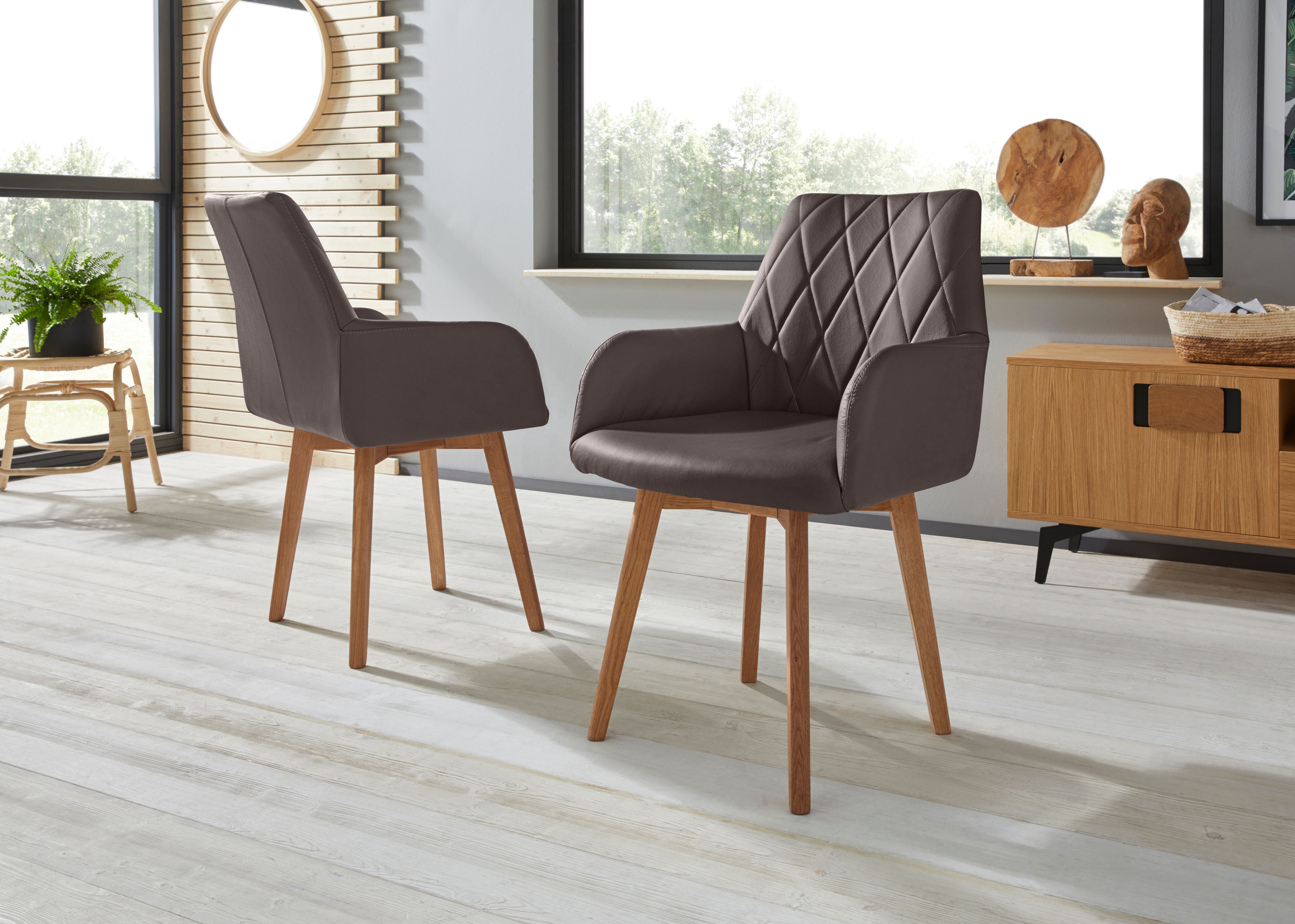 Esszimmerstuhl HOME AFFAIRE "Brest", braun (braun, eiche natur geölt), B:59,5cm H:88cm T:66cm, Stühle, Esszimmerstuhl, Armlehnstuhl in Leder oder Microfaser, Gestell Eiche Massiv geölt