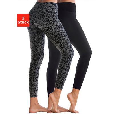 Leggings H.I.S, Damen, Gr. 32/34, N-Gr, schwarz (schwarz, bedruckt, schwarz, uni), Single Jersey, Obermaterial: 92% Baumwolle, 8% Elasthan, gemustert, unifarben, Basic, figurbetont lang, Hosen, in bedruckt und uni Image