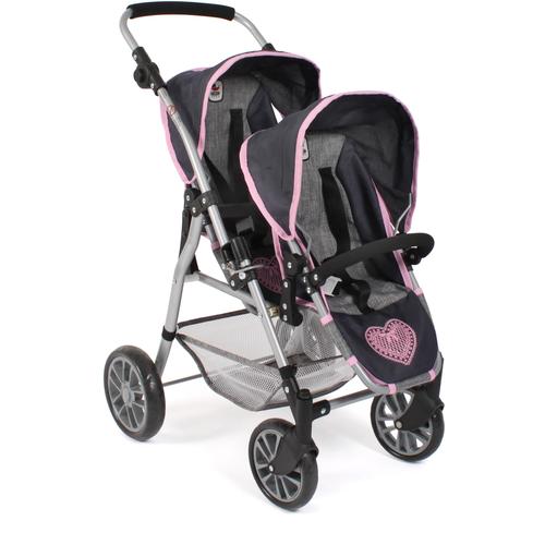 „Puppen-Zwillingsbuggy CHIC2000 „“Twinny, Grau-Navy““ Puppenwagen blau (grau, navy) Kinder Puppenwagen -trage mit schwenkbaren Vorderrädern“