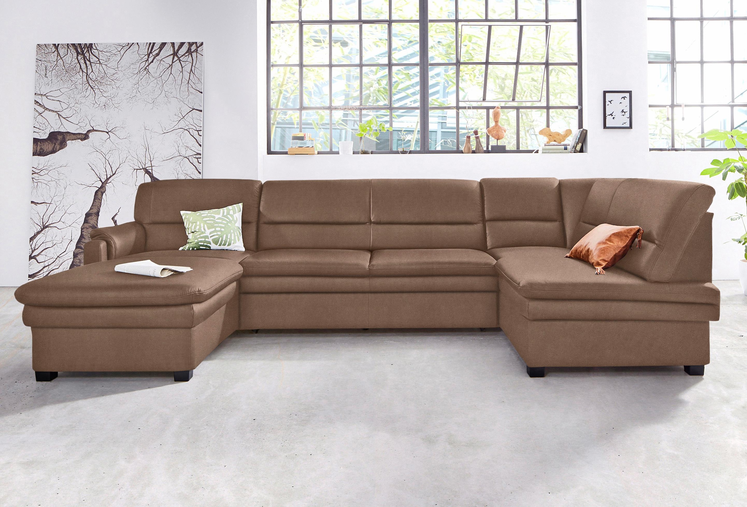 Wohnlandschaft SIT & MORE "Pisa U-Form", braun, B:319cm H:89cm T:168cm, Flachgewebe (100% Polyester);Luxus-Microfaser1 (100% Polyester);Luxus Microfaser2 (90% Polyester, 10% Polyamid), Sofas, Wohnlandschaft, mit Federkern, wahlweise mit Bettfunktion