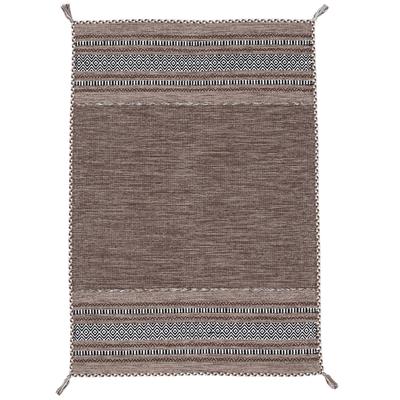 Teppich CARPETFINE "Kelim Azizi, auch als Läufer erhältlich" Gr. 4, braun, B:140cm H:5mm L:200cm, Baumwolle, Teppiche, Fransenteppich, handgewebt, Baumwolle, Wendeteppich mit Fransen, Fleckerl, Wohnzimmer Image