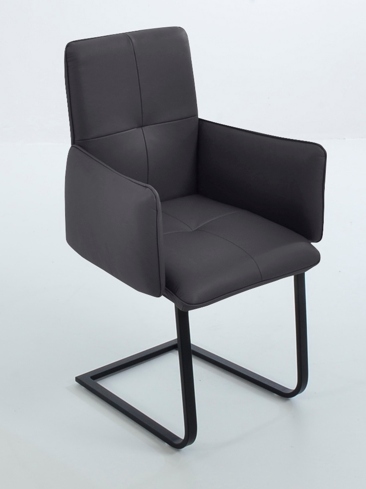 Freischwinger K+W KOMFORT & WOHNEN "6502", schwarz (schwarz, schwarz), B:61cm H:90cm T:62cm, Stühle, Freischwinger, Freischwinger mit Armlehnen, Flachstahlkufe in schwarz