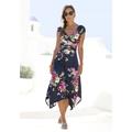 Sommerkleid BEACHTIME, Damen, Gr. 34, N-Gr, blau (marine, bedruckt), Jersey, Obermaterial: 95% Viskose, 5% Elasthan, bedruckt, feminin, figurbetont kniebedeckend, V-Ausschnitt, Kurzarm, Kleider, mit Zipfelsaum und Schleife in der Taille,...