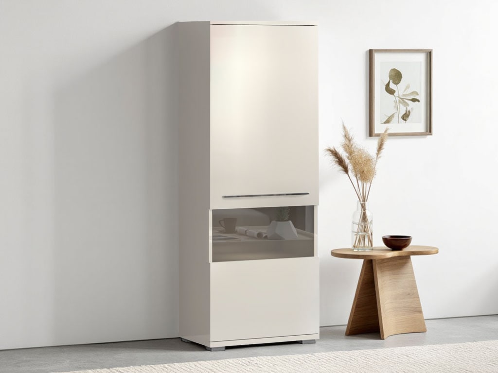Vitrine PLACES OF STYLE "Piano", beige (beige hochglanz), B:60cm H:161,4cm T:40,2cm, Spanplatte, Schränke, UV lackiert, Soft-Close Funktion Image