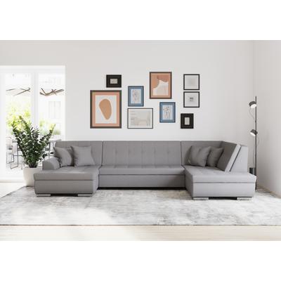 Wohnlandschaft DOMO COLLECTION "Treviso incl. Zierkissen, moderne Steppung, XXL: B/T/H: 364/201/83 cm", grau (dunkelgrau), B:364cm H:83cm T:201cm, 95% Polyester, 5% Polyamid, Sofas, wahlweise mit Bettfunktion, in vielen Bezugsarten auch in Cord U-Form Image