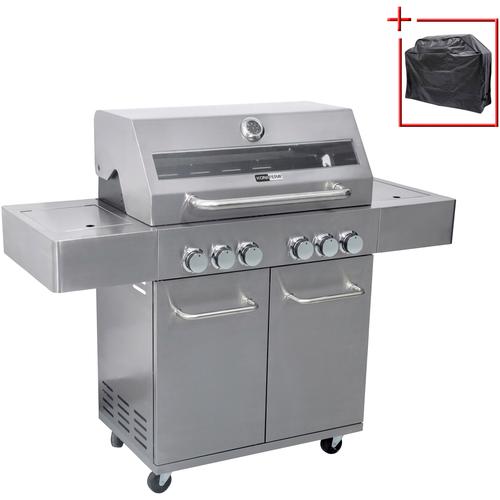 „Gasgrill KONIFERA „“Ancona““ Grills Gr. B/H/T: 138 cm x 113,5 cm x 54 cm, silberfarben Gasgrills mit 4-Brennern, Hähnchenspieß, Schutzhülle, BxTxH: 138x54x114 cm“