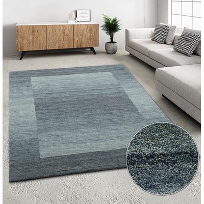 Wollteppich THEKO "Gabbeh Super, Handweb Teppich, Bordüre, reine Wolle, handgewebt" Gr. 2, grau (grau, blau), B:70cm H:9mm L:140cm, Wolle, Teppiche, Schlafzimmer, Wohnzimmer, Esszimmer, auch als Läufer und Bettumrandung, Topseller Image