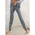 Loungehose BENCH. LOUNGEWEAR, Damen, Gr. 44/46, N-Gr, grau (stone, weiß), Jersey, Interlock, Obermaterial: 60% Baumwolle, 40% Polyester, unifarben mit Farbeinsatz, sportlich, bequem lang, Hosen, mit Seitenstreifen und geradem Bein, Loungewear