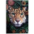 Wandbild REINDERS "Wandbild Leopard Blumenkranz - Jungle Farbenfroh" Bilder Gr. B/H: 60 cm x 90 cm, Leopard, 1 St., bunt (mehrfarbig) Kunstdrucke