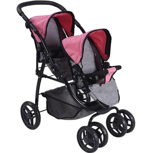 „Puppen-Zwillingsbuggy KNORRTOYS „“Milo – Jeans Grey““ Puppenwagen grau (jeans grey) Kinder Puppenwagen -trage“