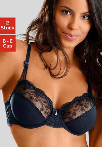 Bügel-BH NUANCE, Damen, Gr. 85, Cup D, blau (marine, weiß), Spitze, Obermaterial: 68% Polyamid, 25% Polyester, 7% Elasthan, BHs Bügel-BH, mit schöner Stickereispitze, Dessous