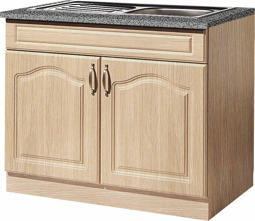 Spülenschrank WIHO KÜCHEN "Linz", braun (front: landhaus eiche, korpus: sonoma eiche, arbeitsplatte: granit grau), B:100cm H:85cm T:60cm, Schränke, 100 cm breit, in Landhaus-Optik Image