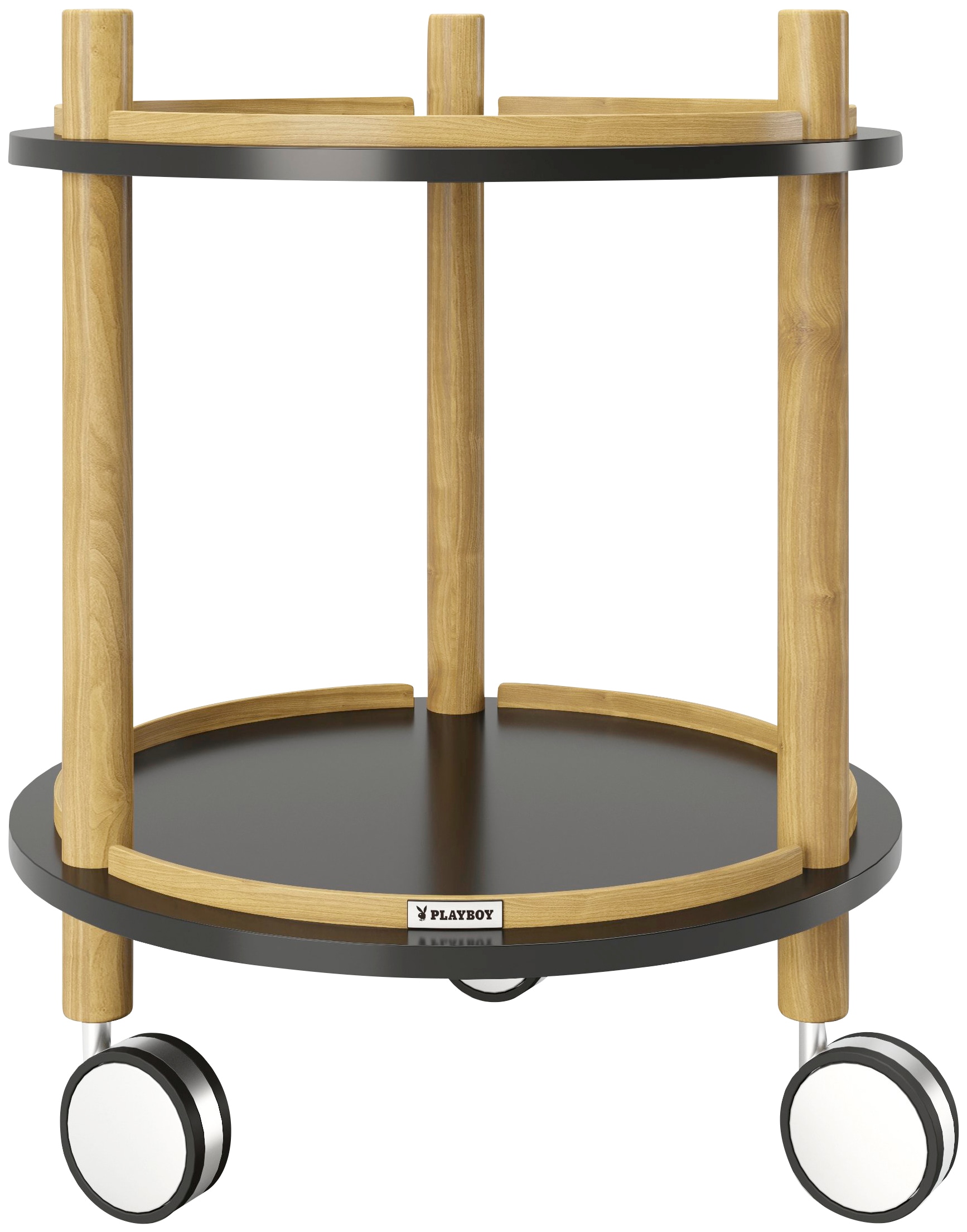 Regalwagen PLAYBOY "CARLY", schwarz (natur, schwarz), B:40cm H:50cm T:40cm, MDF, Massivholz, Regale, Beistellwagen