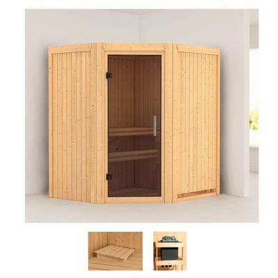 Sauna KARIBU "Tomke", beige (naturbelassen), ohne Ofen, (ohne Ofen), Saunen, ohne Ofen