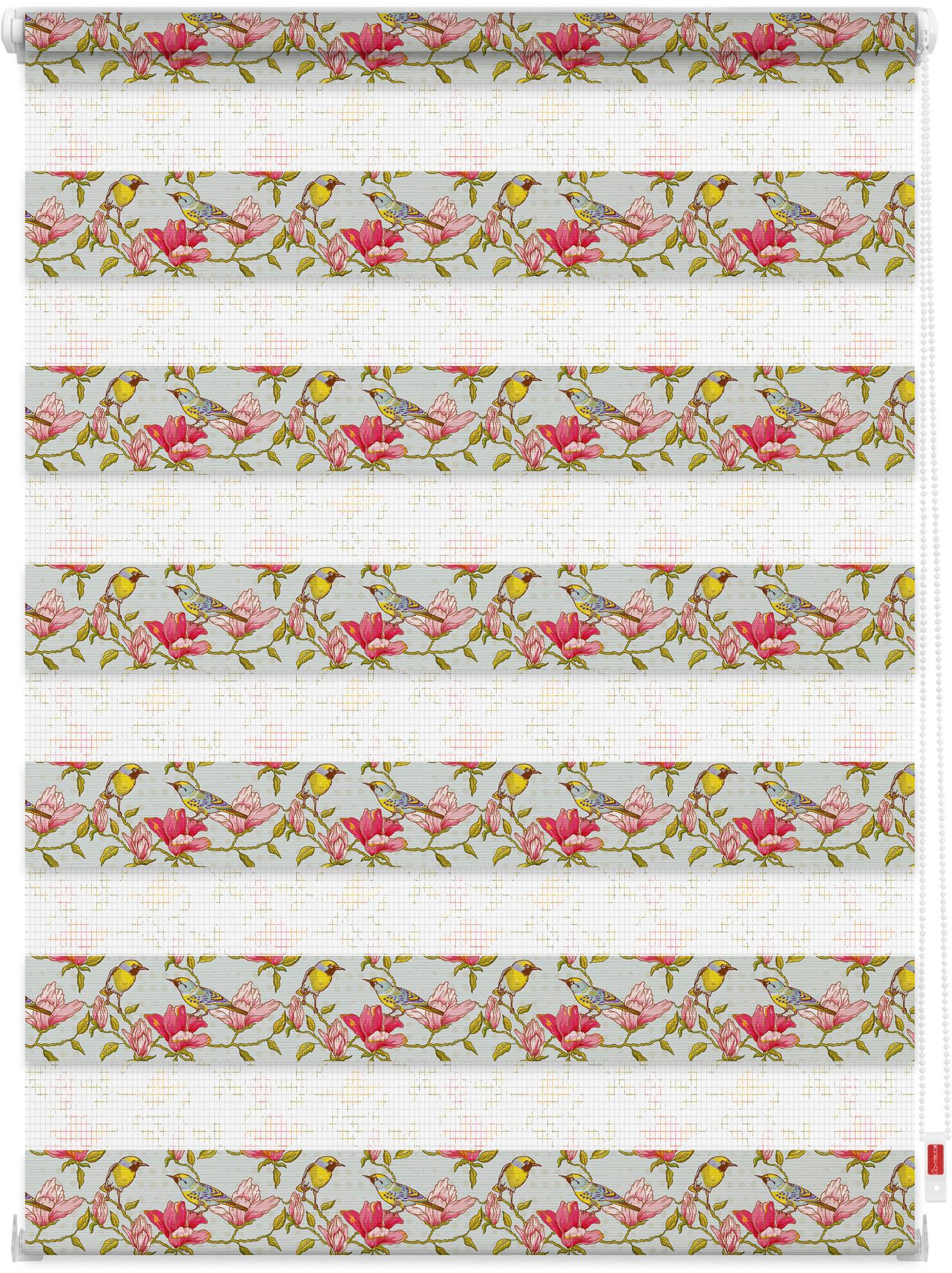 Doppelrollo LICHTBLICK ORIGINAL "Duo Rollo Motiv Birds" Gr. 5, grün (grün, pink), B:90cm H:150cm, Polyester, Rollos, bedruckt Image