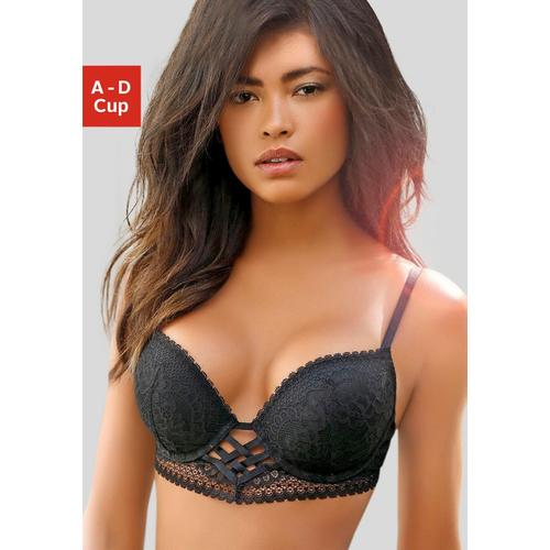 Push-up-BH LASCANA Gr. 75, Cup C, schwarz Damen BHs BH Hochzeitsdessous Hochzeitswäsche Push-up-BH Reizwäsche Spitzen-BH Spitzenwäsche Spitzen-BHs mit entzückender Flechtoptik, sexy Dessous