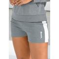Relaxshorts BENCH. LOUNGEWEAR, Damen, Gr. 52/54, N-Gr, grau (stone, weiß), Jersey, Interlock, Obermaterial: 60% Baumwolle, 40% Polyester, unifarben mit Farbeinsatz, sportlich, bequem kurz, Hosen, mit Seitenstreifen, Loungewear