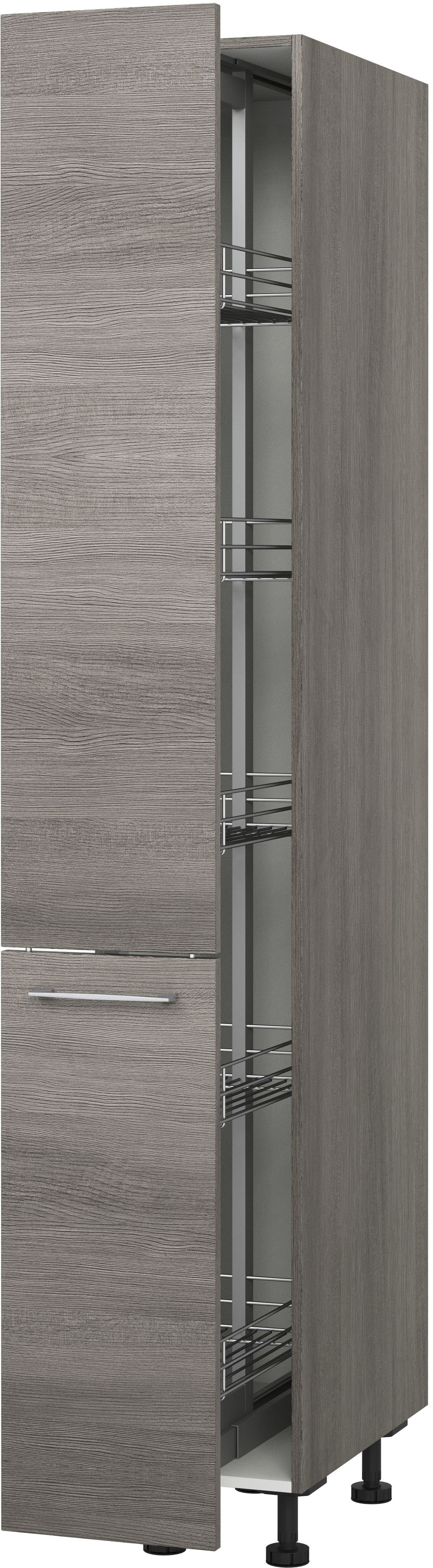 Apothekerschrank KOCHSTATION "KS-Trea SVAV30-195", grau (eichefarben grau), B:30cm H:195cm T:56cm, Schränke, Apothekerschrank, inklusive 5 verstellbarer Drahtkörbe, Höhe 195 cm, Breite 30 cm