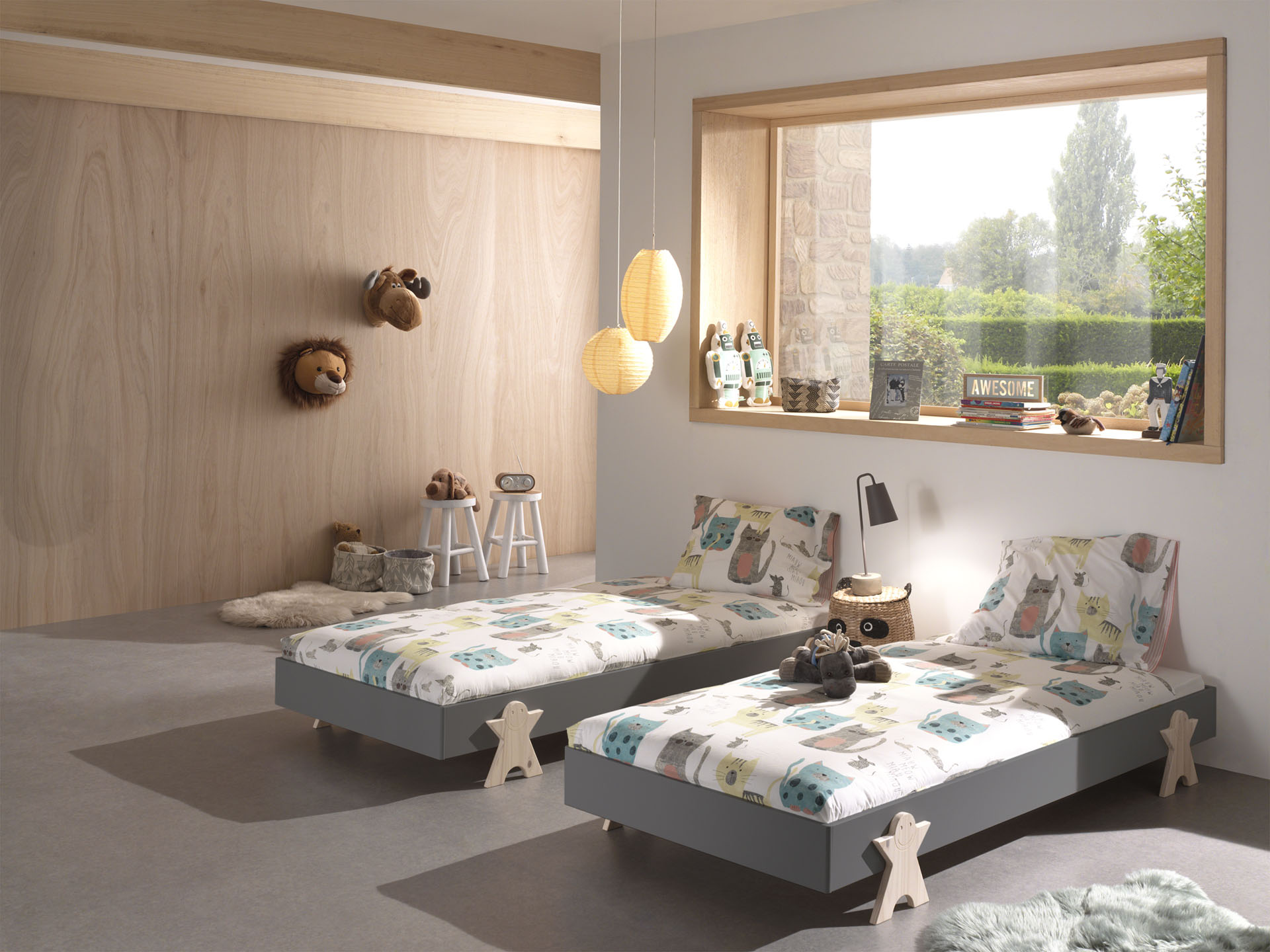 Kinderbett VIPACK "Modulo, stapelbares Einzelbett, inkl. Rolllattenrost, 2 Farben", grau, B:93,8cm H:27,5cm L:203,6cm, Betten, Jugendbett Kinderbett Bettgestell, Liegefläche 90/200 cm, einzeln oder als 2-er Set erhältlich