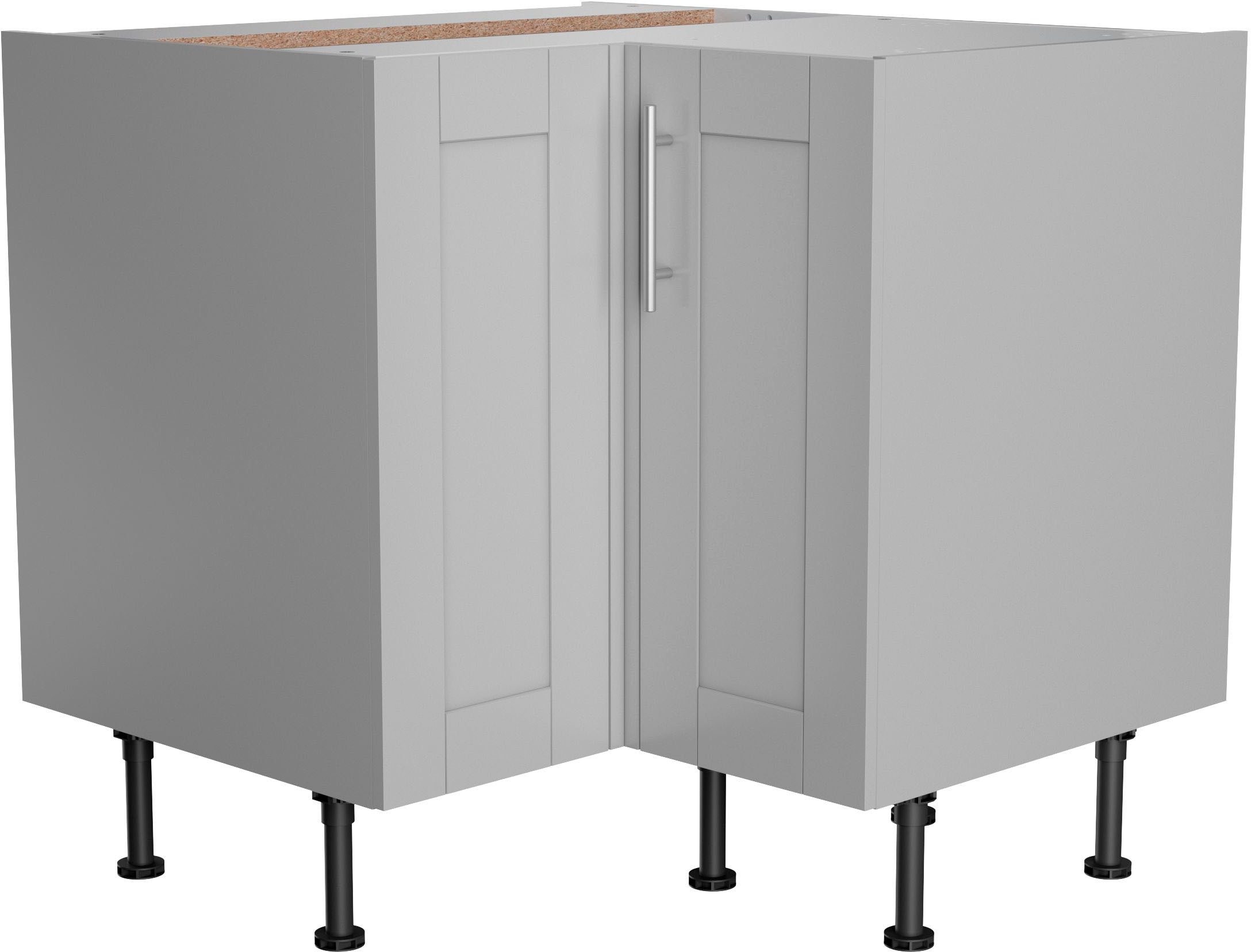 Eckunterschrank KOCHSTATION "KS-Ahus", grau (hellgrau matt, hellgrau), B:90cm H:87cm T:58,4cm, Schränke, Eckunterschrank, Breite 90 x 90 cm