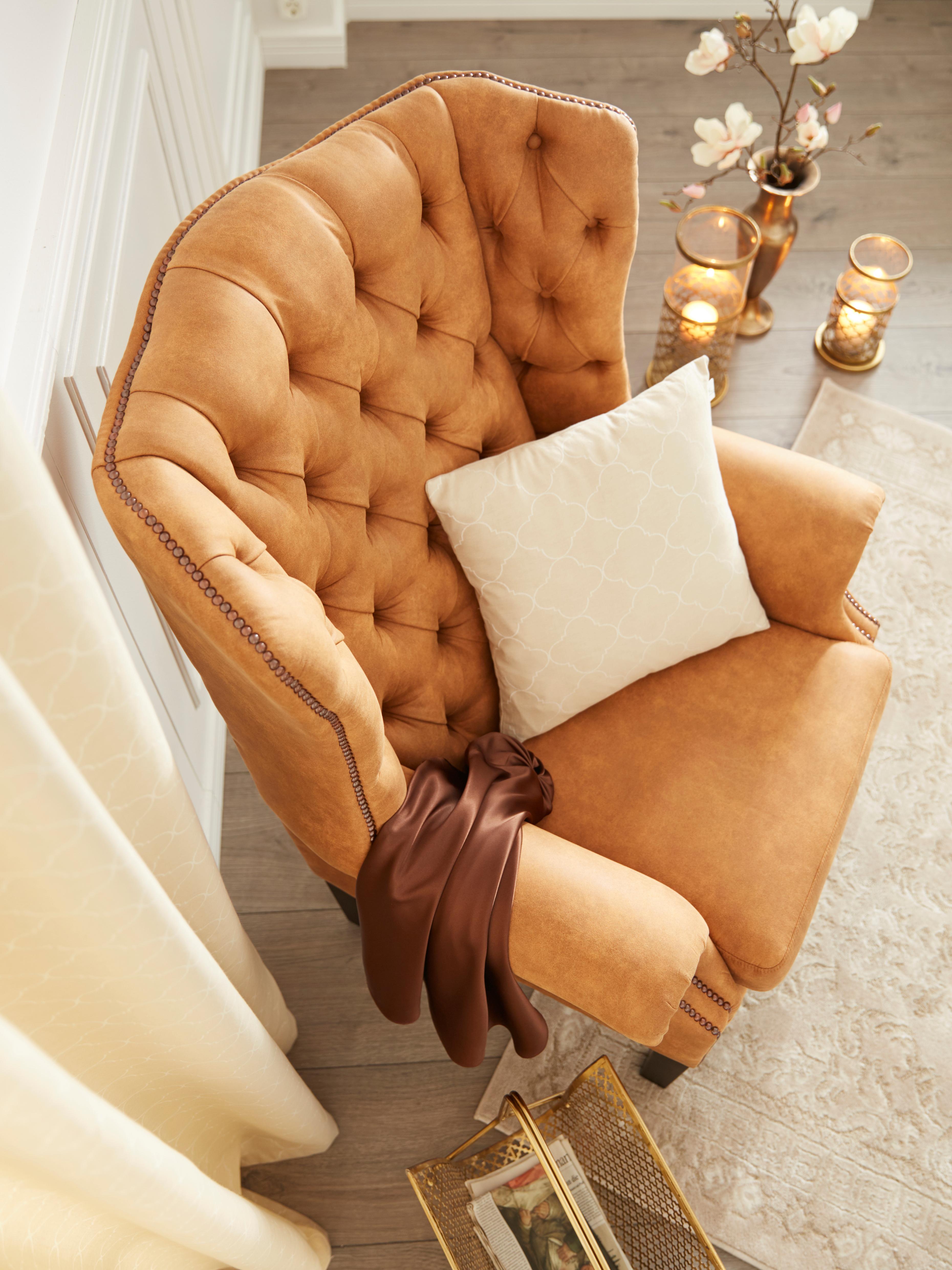 Sessel HOME AFFAIRE "Bedford Ohrensessel Chesterfield", braun (cognac), B:83cm H:113cm T:94cm, NaturLEDER (echtes Rindsleder);Luxus-Microfaser Lederoptik (100% Polyester), Sessel, Ledersessel Einzelsessel, mit aufwendiger Knopfheftung und...