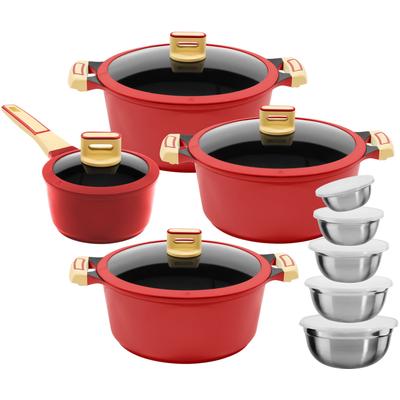 Topf-Set KING, rot (rot, 18tlg., set), Töpfe, Antihaft-Beschichtung, Induktion Image