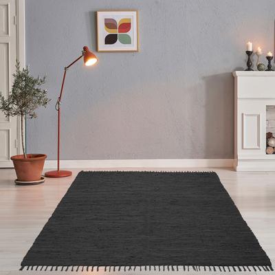 Teppich THEKO "Happy Cotton Fleckerl, handgewebt" Gr. 3, grau (anthrazit), B:70cm H:5mm L:140cm, Baumwolle, Teppiche, Fransenteppich, Flachgewebe, reine Baumwolle, meliert, mit Fransen, auch als Läufer Image