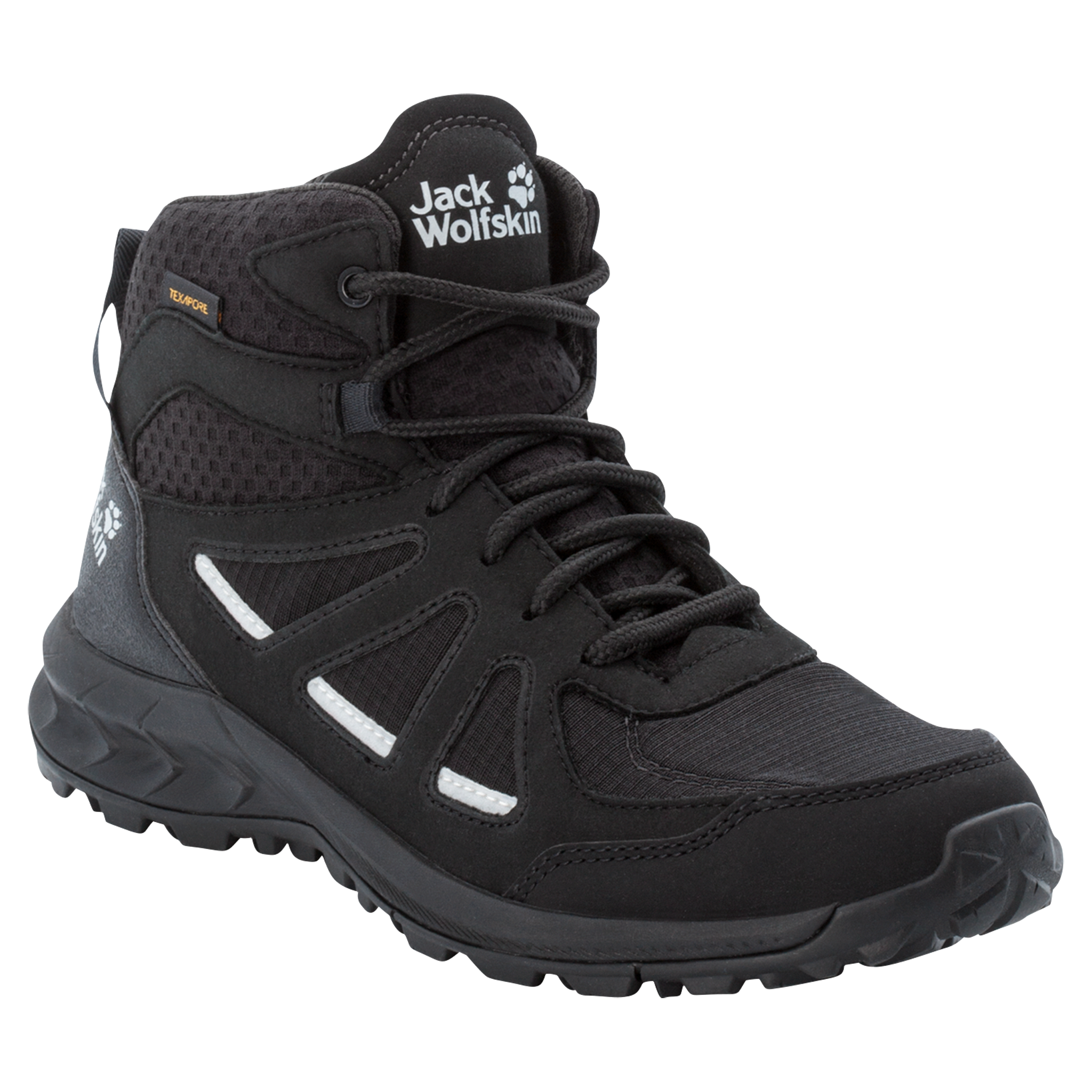 Wanderschuh JACK WOLFSKIN "WOODLAND 2 TEXAPORE MID W", Gr. 38, schwarz (schwarz, grau), Synthetik, Textil, Schuhe, wasserdicht, Trekkingschuh