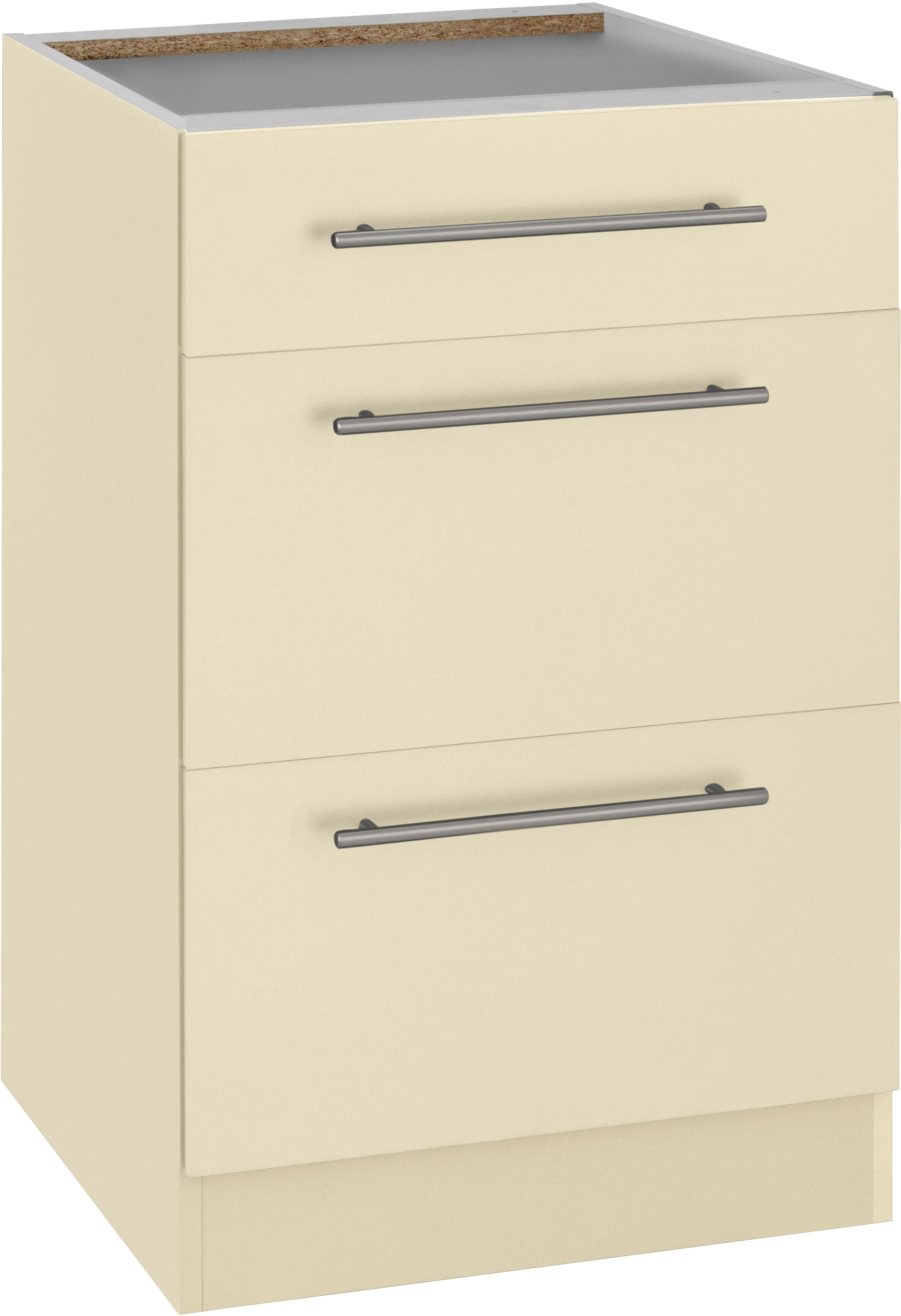 Unterschrank WIHO KÜCHEN "Unna", beige (front und korpus: magnolia), B:50cm H:82cm T:57cm, Schränke, Küchenunterschrank, 50 cm breit, mit 2 großen Auszügen, ohne Arbeitsplatte