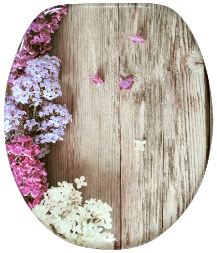 WC-Sitz SANILO "Flieder", lila (flieder, holzfarben), B:37,7cm L:47cm, MDF - Mitteldichte Holzfaserplatte, WC-Sitze, mit Absenkautomatik