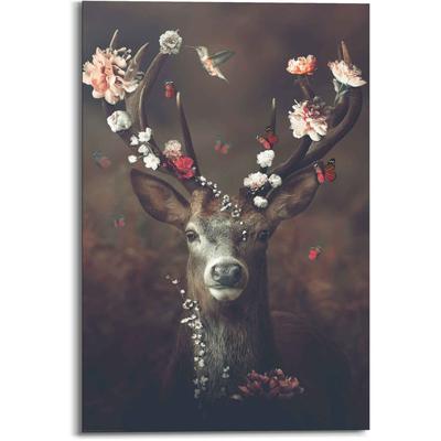 Wandbild REINDERS "Hirsch Romantisch - Kolibri - Schmetterling - Blumenkranz", braun (farbe bild(er): braun), B:60cm H:90cm, MDF, Bilder Image