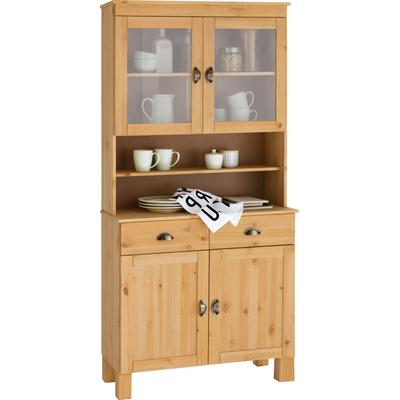 Küchenbuffet HOME AFFAIRE "Oslo", beige (natur gebeizt, gewachst), B:85cm H:185cm T:38cm, Massivholz, Schränke, 85 cm breit, aus massiver Kiefer, mit 2 Glastüren, Metallgriffe Image