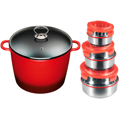 Suppentopf KING, rot, B:26cm H:18cm L:33cm Ø:24cm, Töpfe, Kochtopf 7 LØ24cm+Glasdeckel, Induktion, Keramikbeschichtung »Fusion« Image